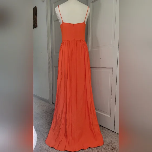 NWT ML Monique Lhuillier Faille High Low A-line Midi Dress Hem Orange w/  Pockets